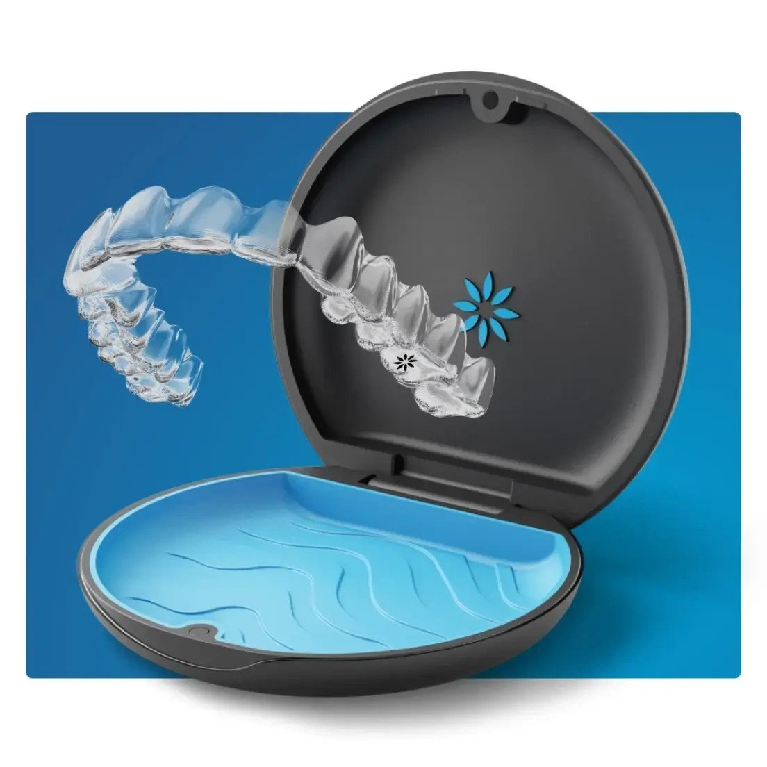 Genuine Invisalign clear aligner with the Invisalign logo and aligner case